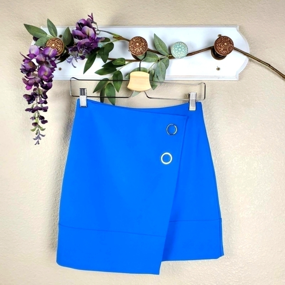 H&M Asymmetrical Wrap Mini Skirt Blue, Size 4 Y2K Flirty Vibes NWT Feminine Chic